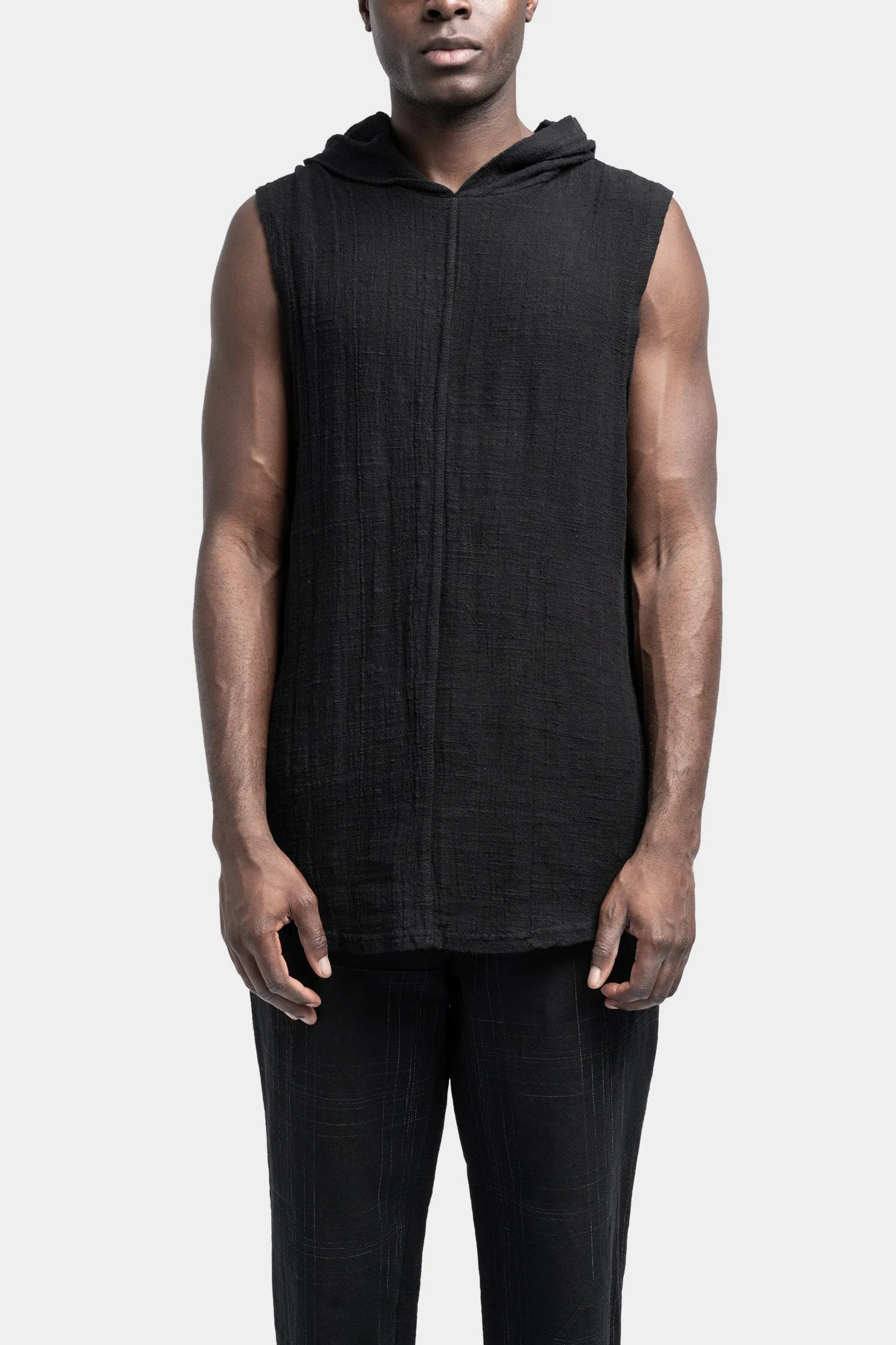 Hooded linen blend tank top, Black