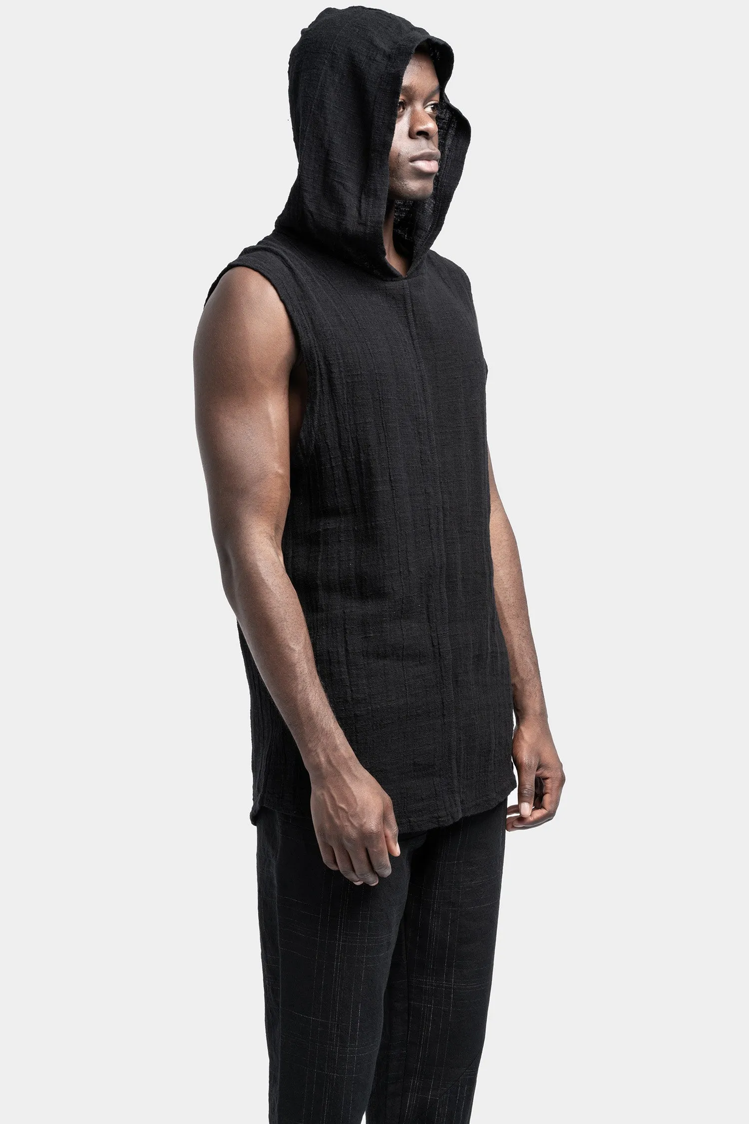 Hooded linen blend tank top, Black