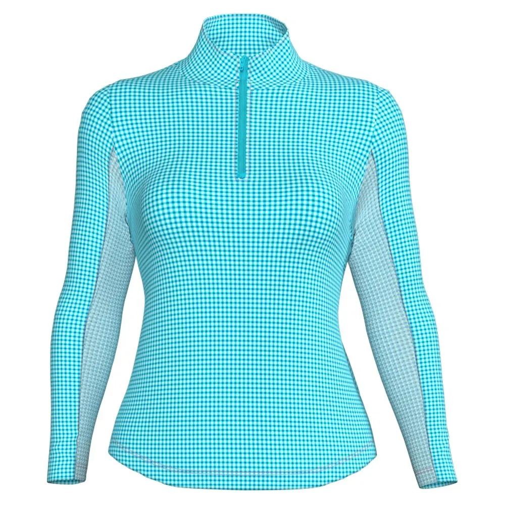 Ibkul Essential Mini Check Long Sleeve 1/4-Zip Mock Neck Shirt (Women's)