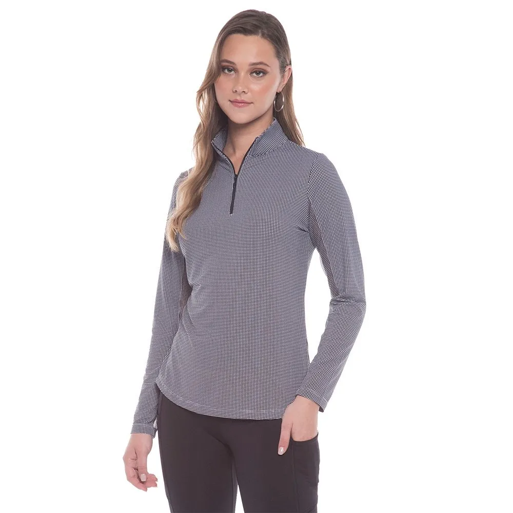 Ibkul Essential Mini Check Long Sleeve 1/4-Zip Mock Neck Shirt (Women's)