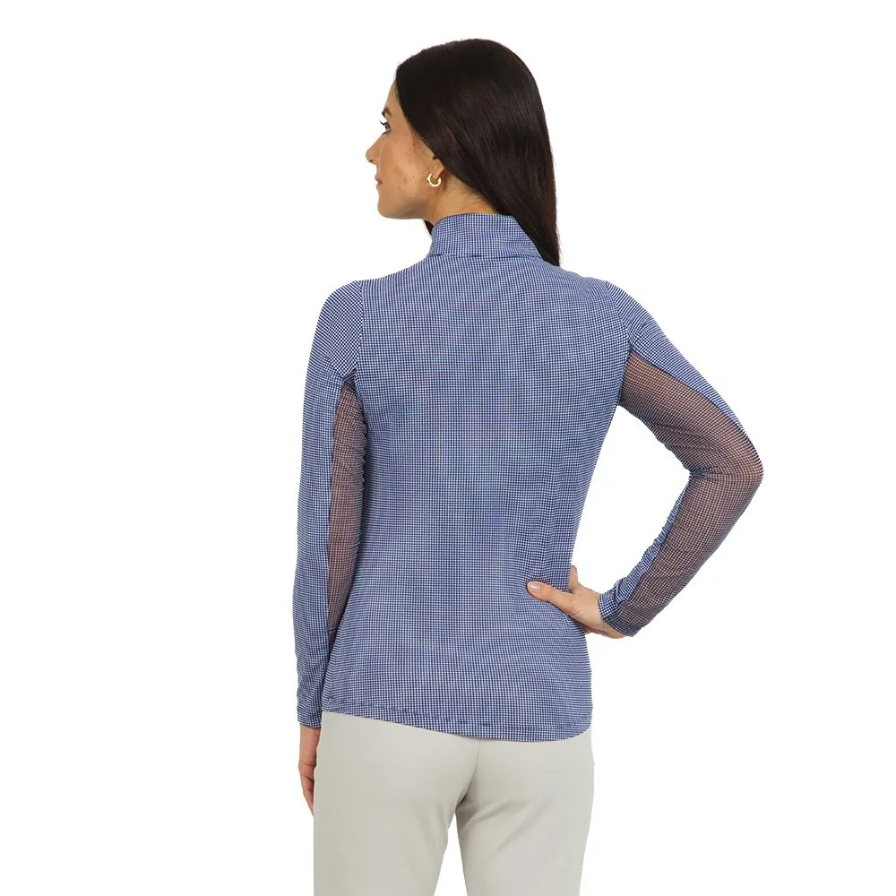 Ibkul Essential Mini Check Long Sleeve 1/4-Zip Mock Neck Shirt (Women's)