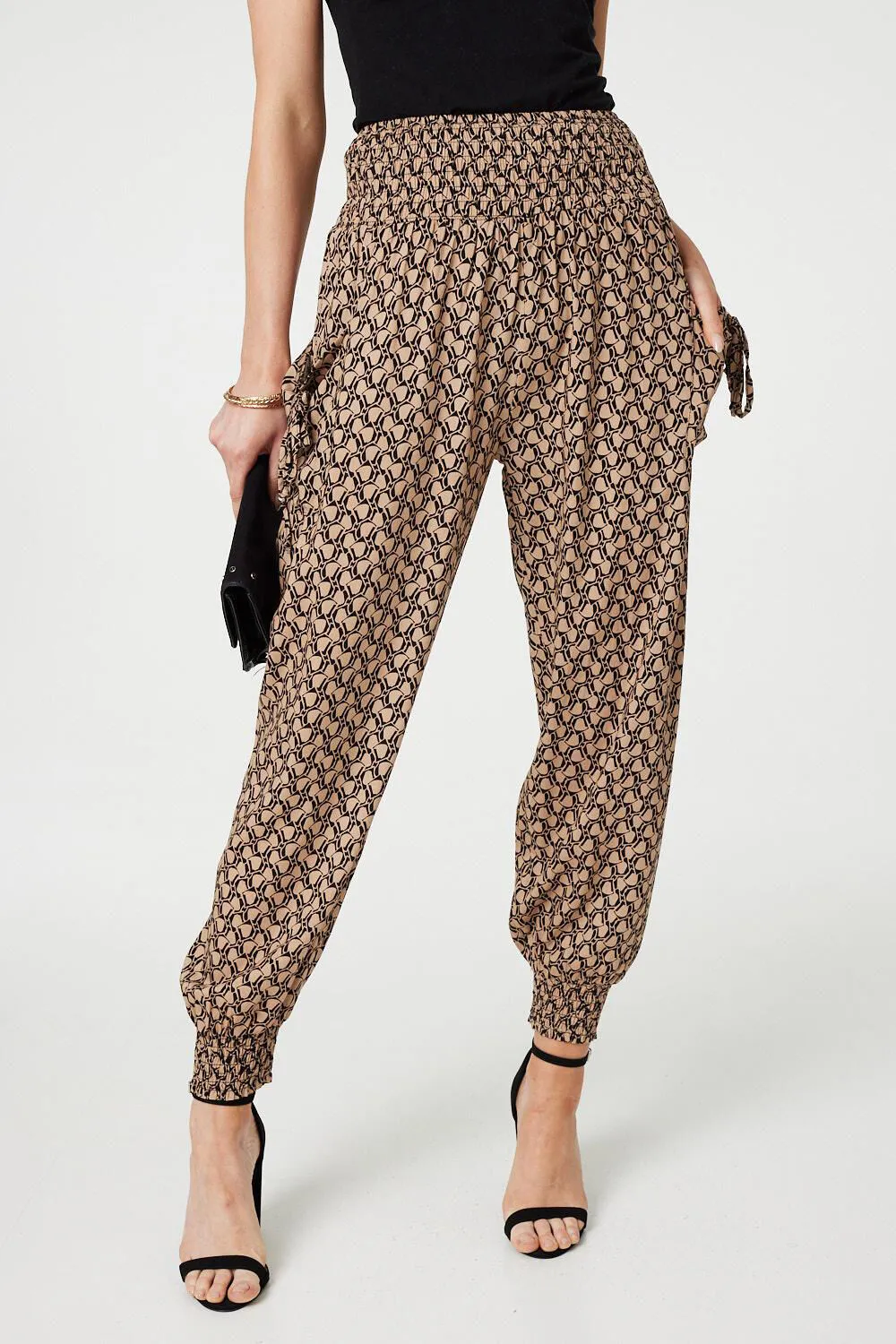 Izabel London - Printed High Waist Tassel Harem Pants