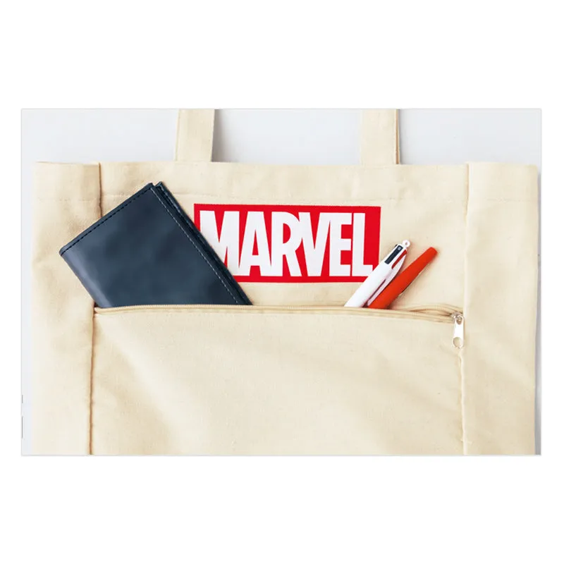 Japanese magazine gift Marvel Beige tote bag with zipper outside