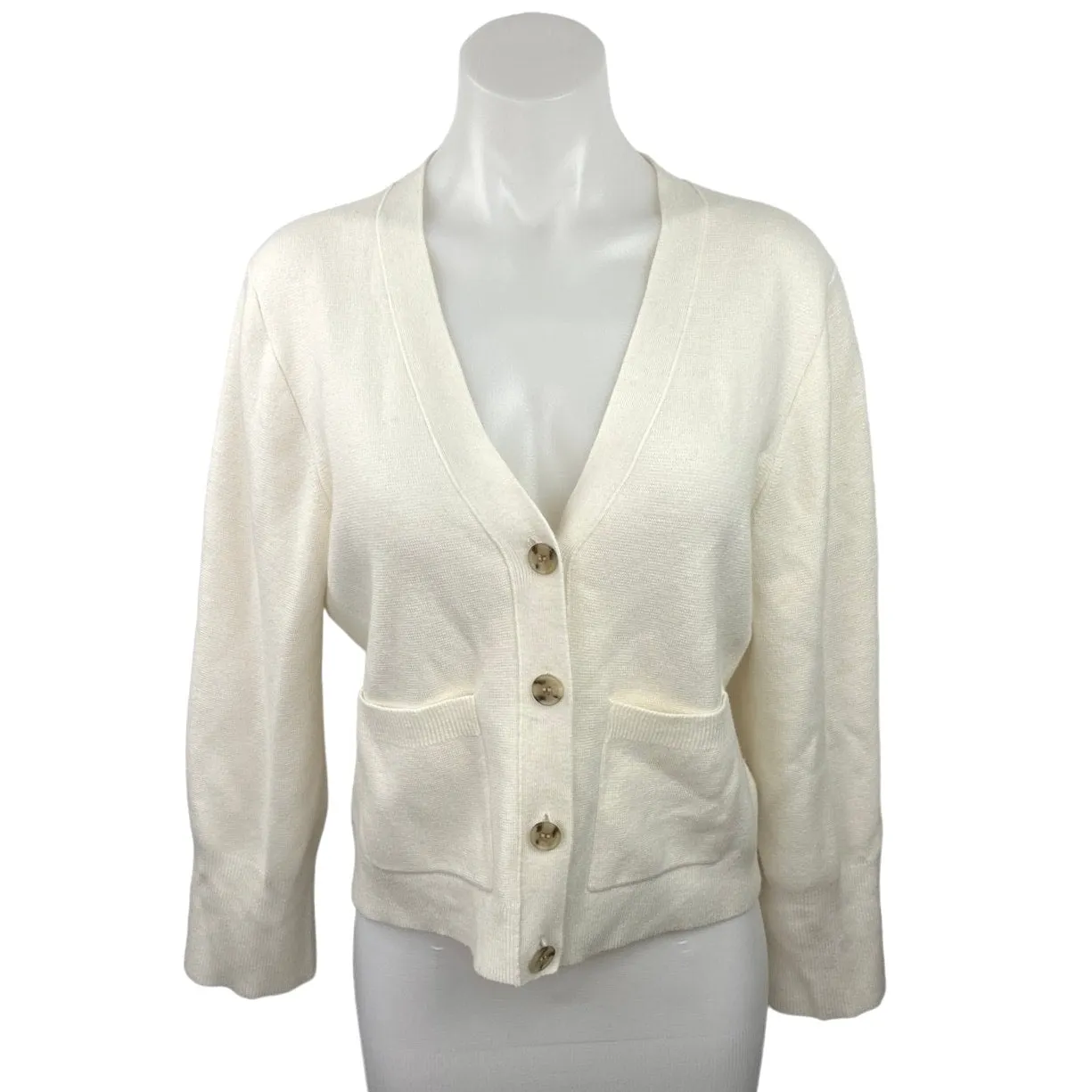 J.Crew Cream V Neck Long Sleeve Pocket Button Down Cardigan Sweater Size M