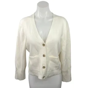 J.Crew Cream V Neck Long Sleeve Pocket Button Down Cardigan Sweater Size M