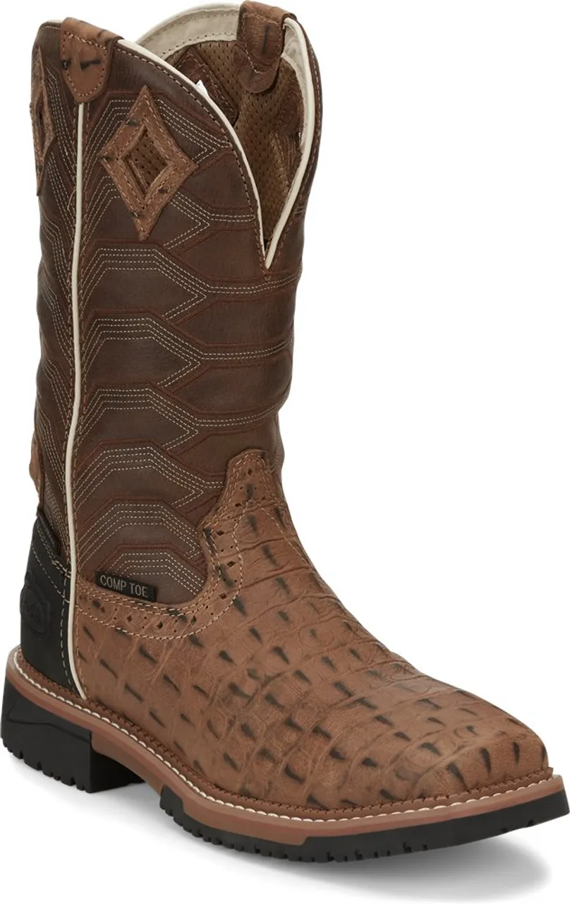 Justin Mens Boots SE4839 12 Derrickman Comp Toe" Caramel Croc Print