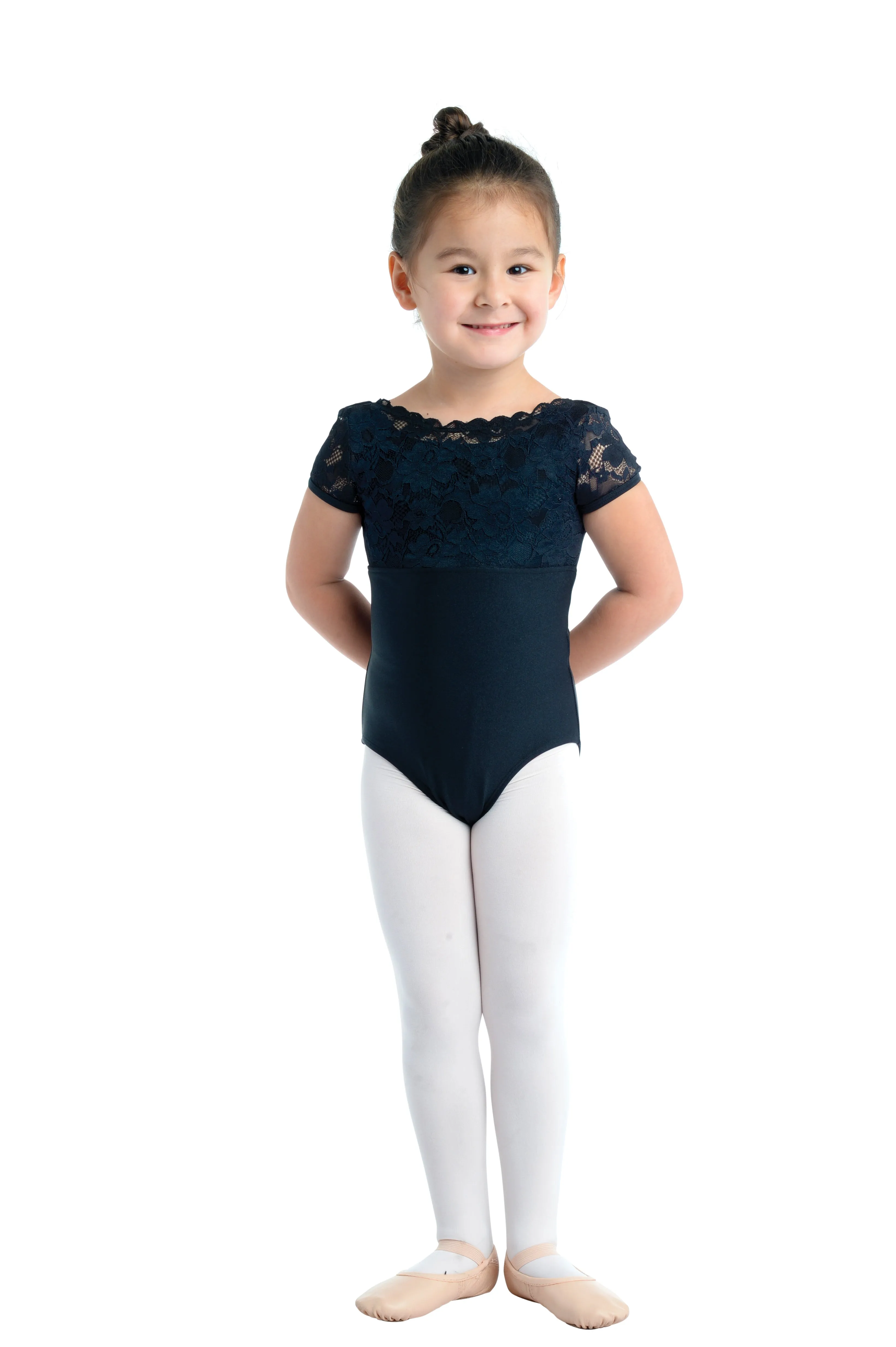 Kids Clara Cap Sleeve Leotard - Scalloped Lace - Google SEO friendly words result: Children's Cap Sleeve Leotard - Scallop Lace 