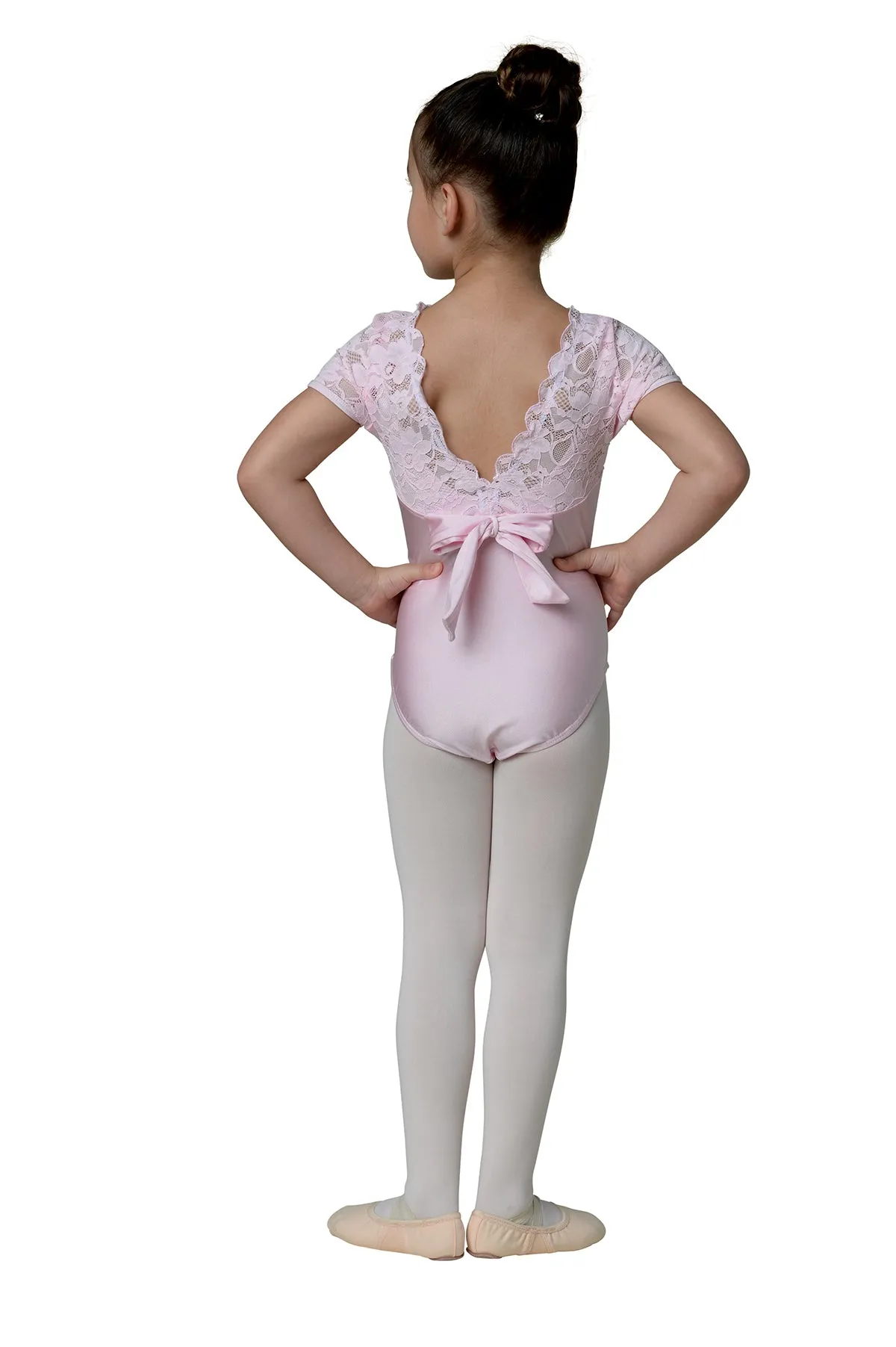 Kids Clara Cap Sleeve Leotard - Scalloped Lace - Google SEO friendly words result: Children's Cap Sleeve Leotard - Scallop Lace 