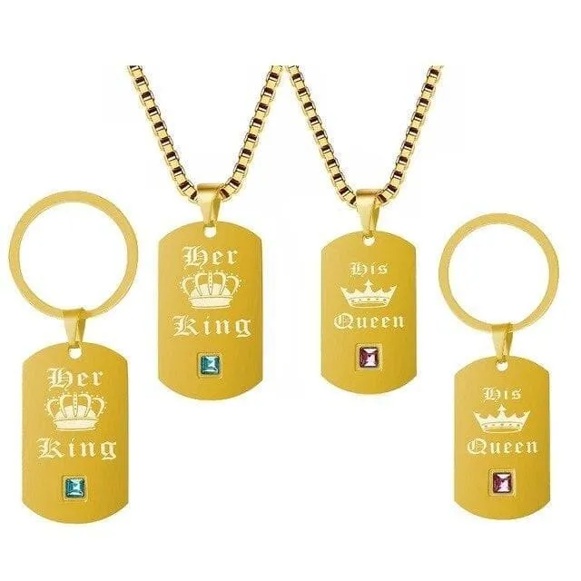 King and Queen Keychain and Necklace Set