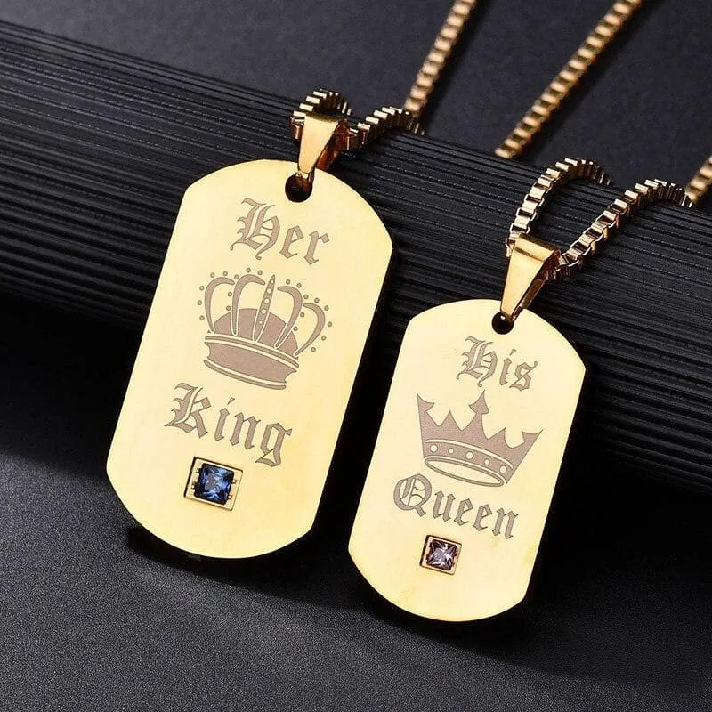 King and Queen Keychain and Necklace Set