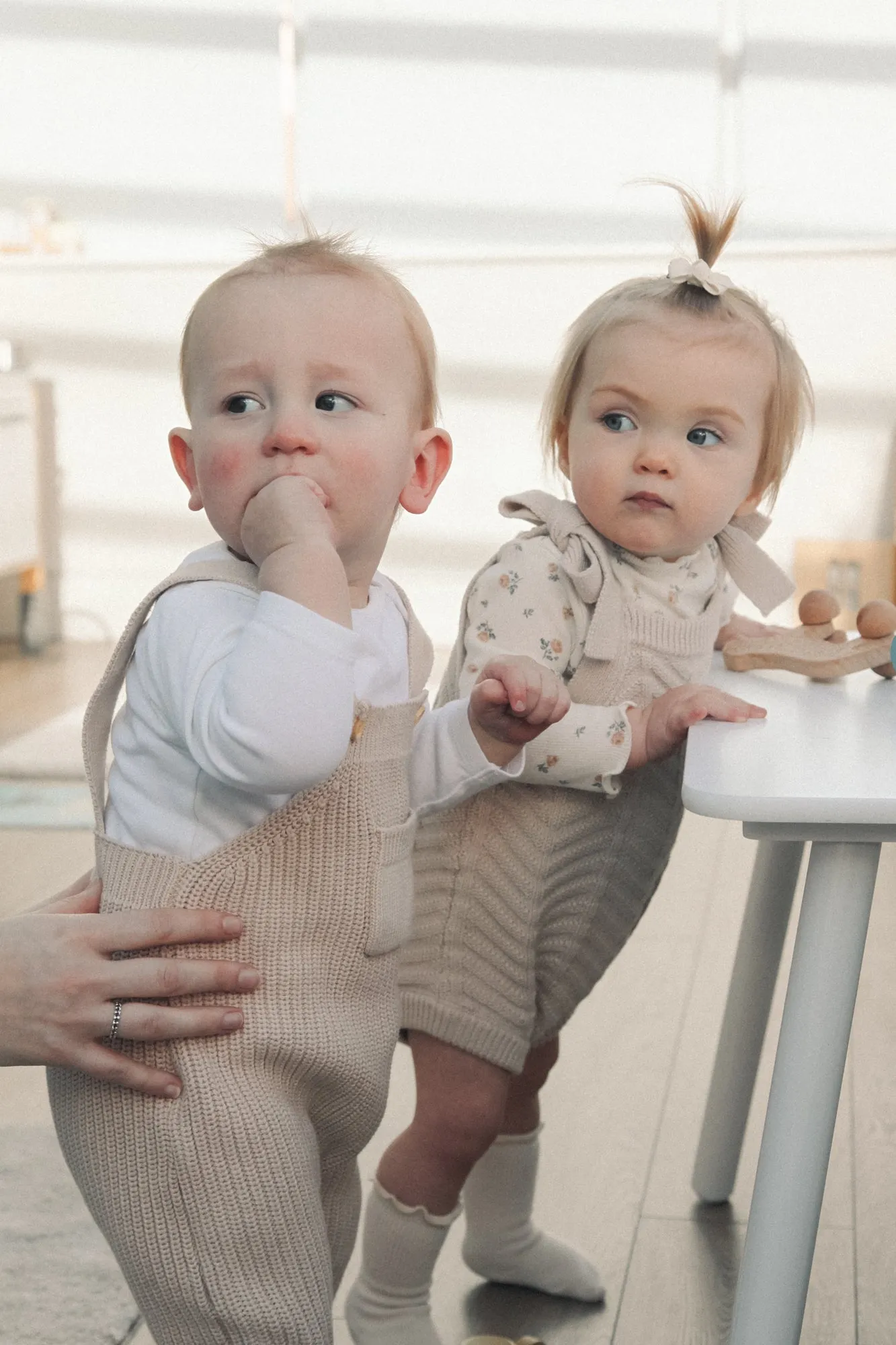 Knitted Beige Pocket Dungarees