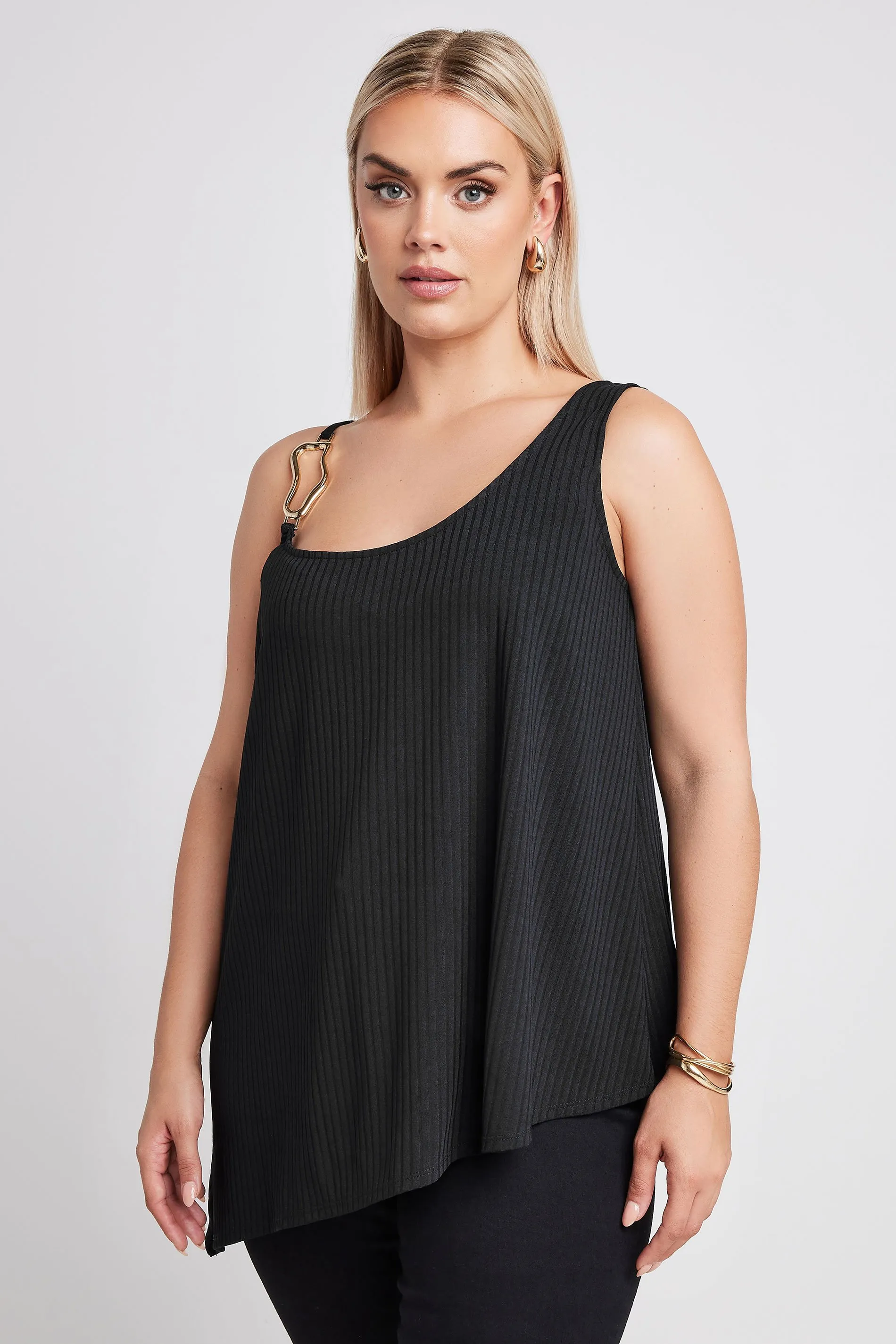 LIMITED COLLECTION Curve Black Metal Trim Ribbed Vest Top