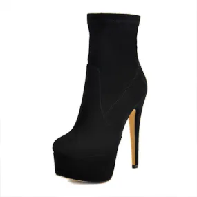 Lycra Stretch Stiletto Ankle Boots - High Heel Platform