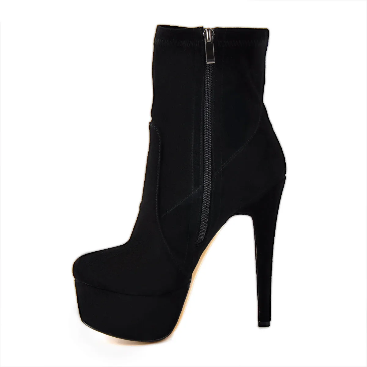 Lycra Stretch Stiletto Ankle Boots - High Heel Platform