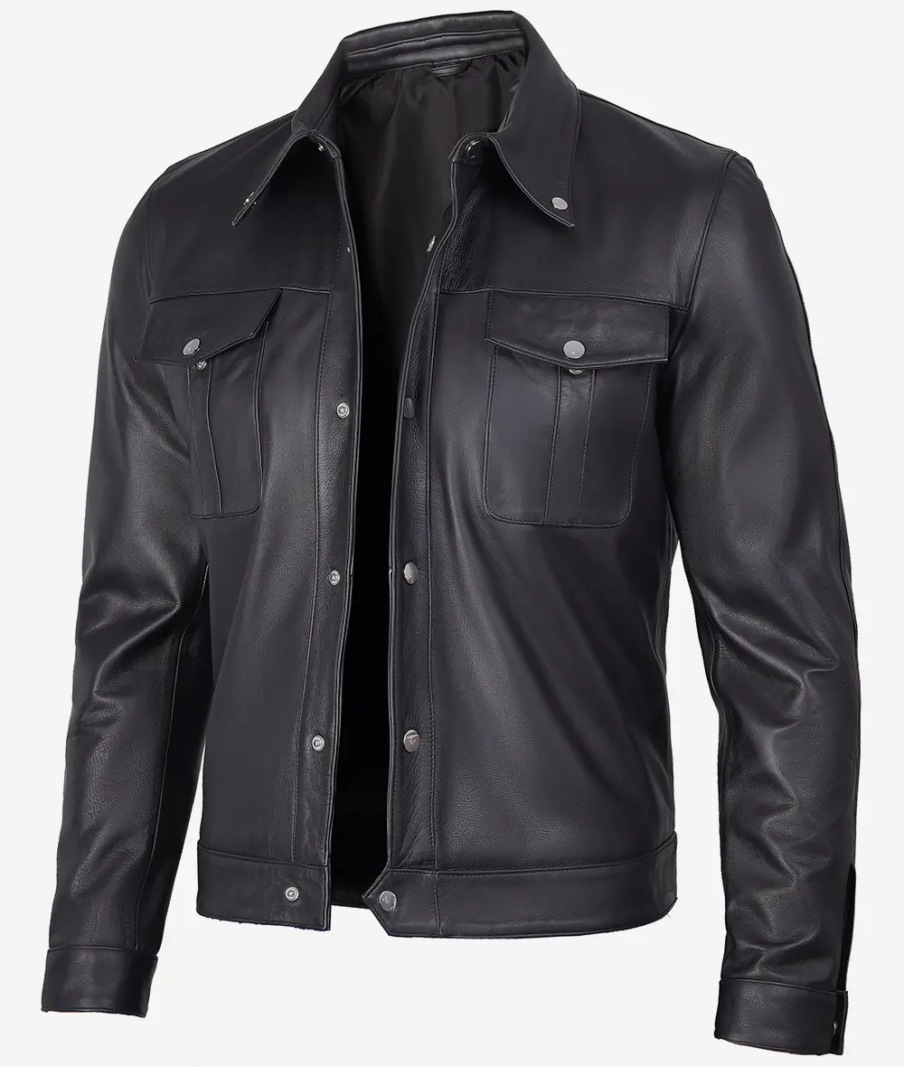 Men's Premium Black Trucker Leather Jacket