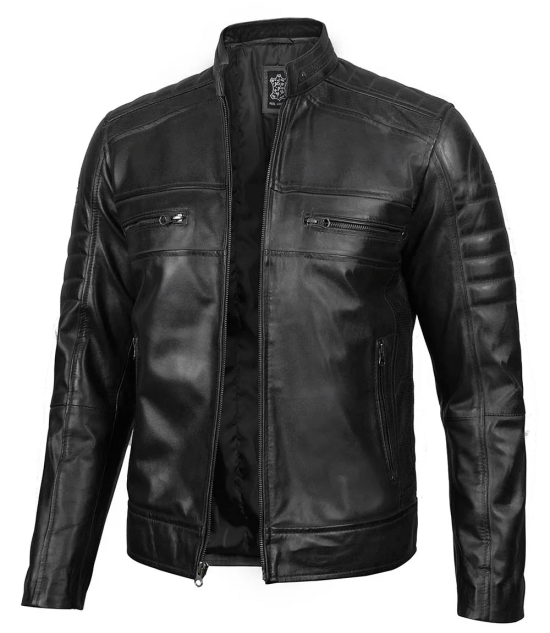 Men's Tall Black Cafe Racer Leather Jacket