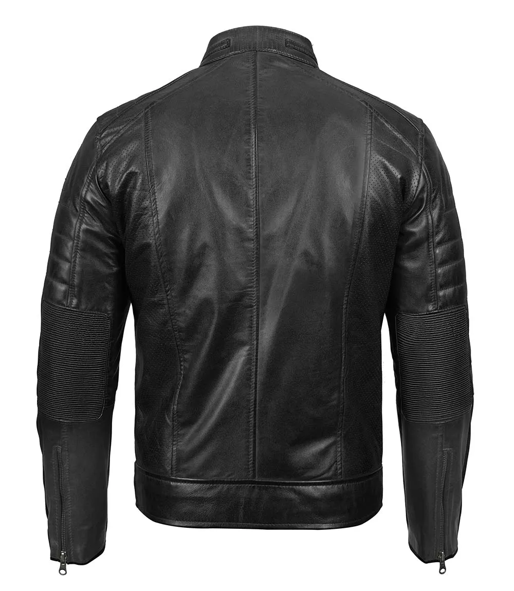 Men's Tall Black Cafe Racer Leather Jacket