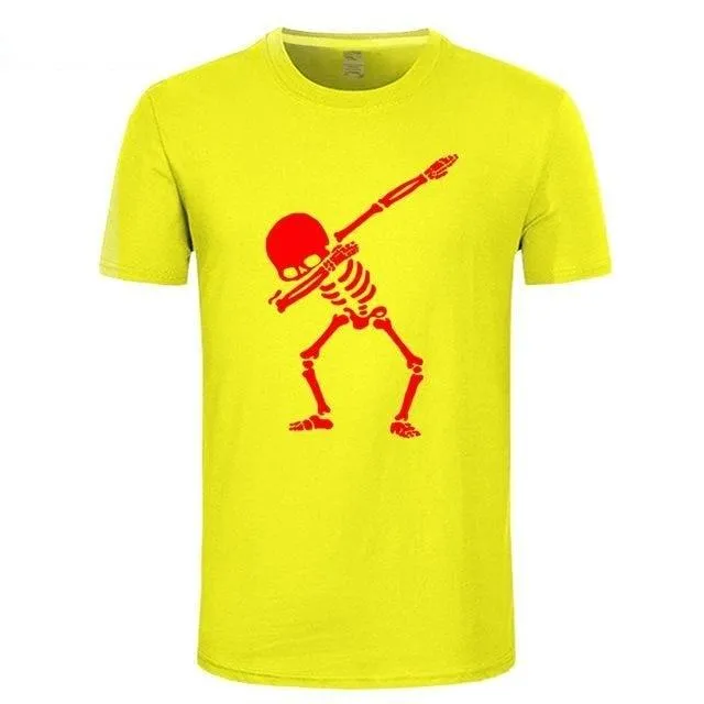 Men's Hip Hop Skeleton Dabbing Black Skull Punk T-Shirt with O-Neck