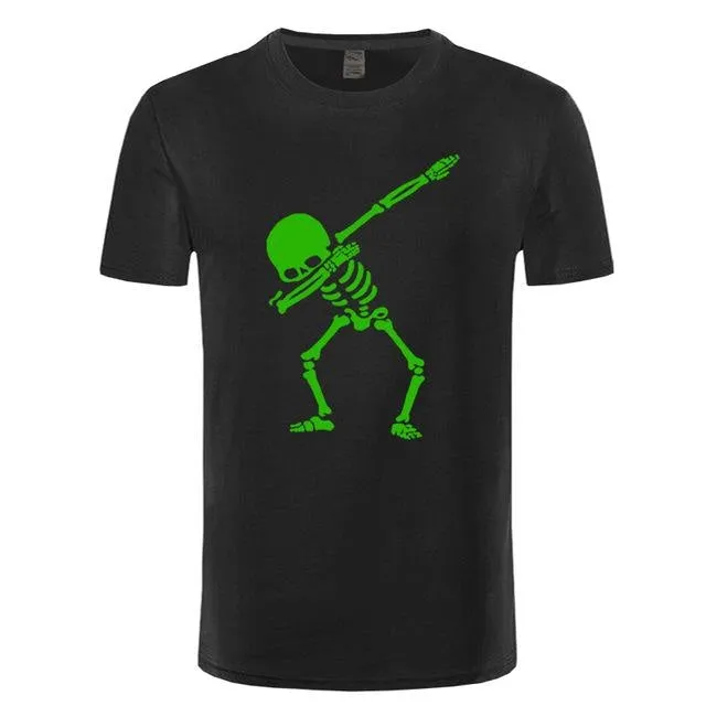 Men's Hip Hop Skeleton Dabbing Black Skull Punk T-Shirt with O-Neck