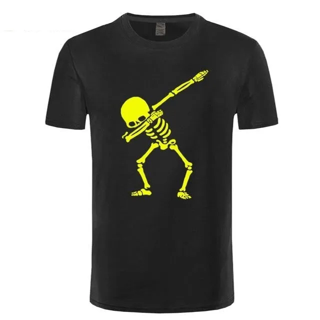 Men's Hip Hop Skeleton Dabbing Black Skull Punk T-Shirt with O-Neck