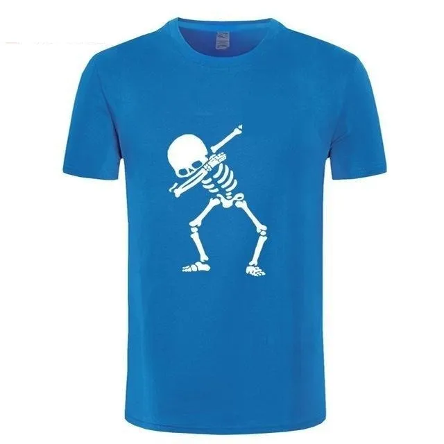 Men's Hip Hop Skeleton Dabbing Black Skull Punk T-Shirt with O-Neck