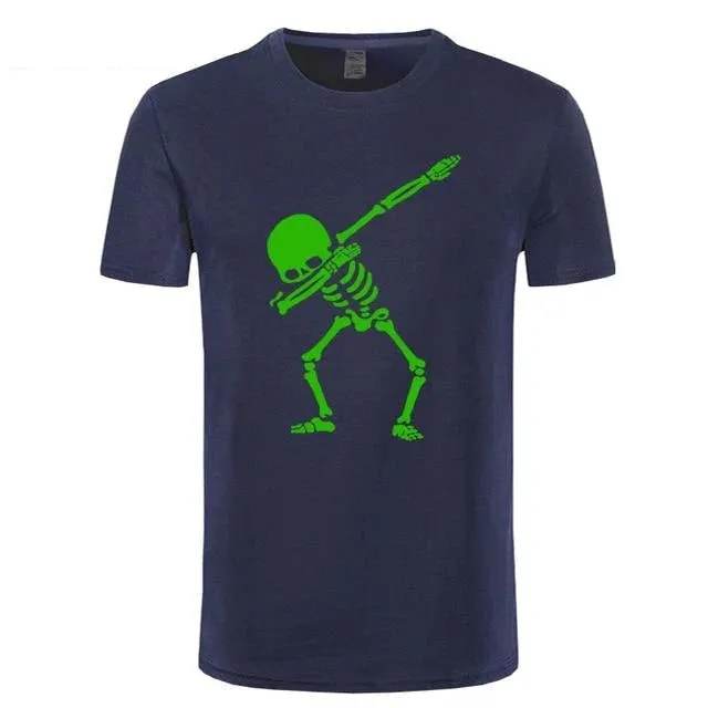 Men's Hip Hop Skeleton Dabbing Black Skull Punk T-Shirt with O-Neck