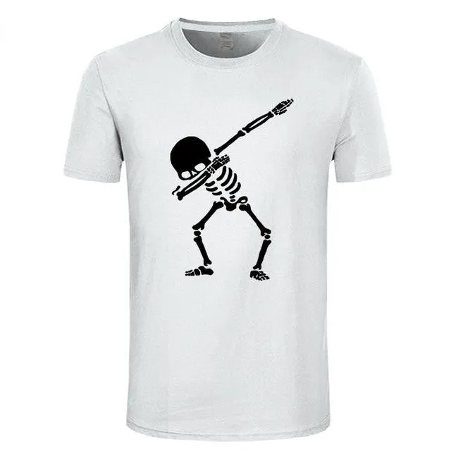 Men's Hip Hop Skeleton Dabbing Black Skull Punk T-Shirt with O-Neck