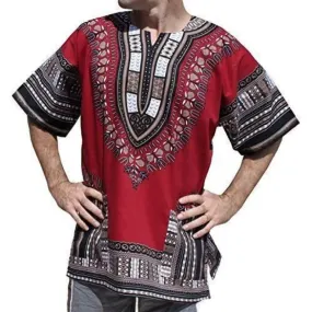 Men's Maroon African Primitive Tribal Ethnic 3D Printed Short Sleeve Shirt