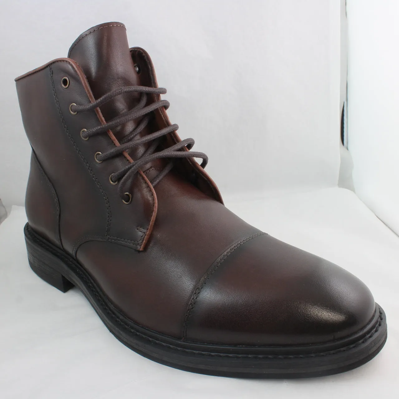 Mens Office Barnsley Brown Leather Ankle Boots Toecap