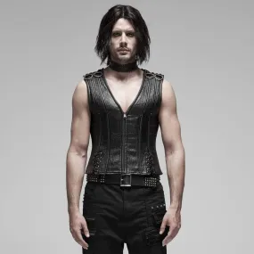 Men's Punk Lace-up Faux Leather Shapewear Vests