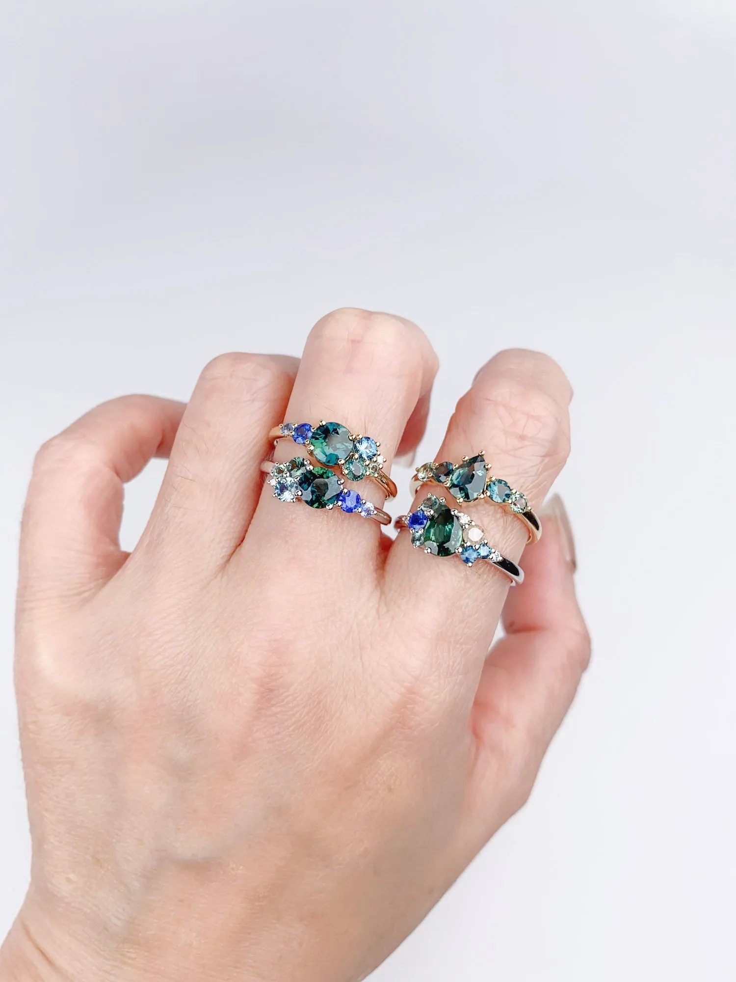 Mermaid Sapphire Cluster Ring 14K Gold Nigerian Montana R6504