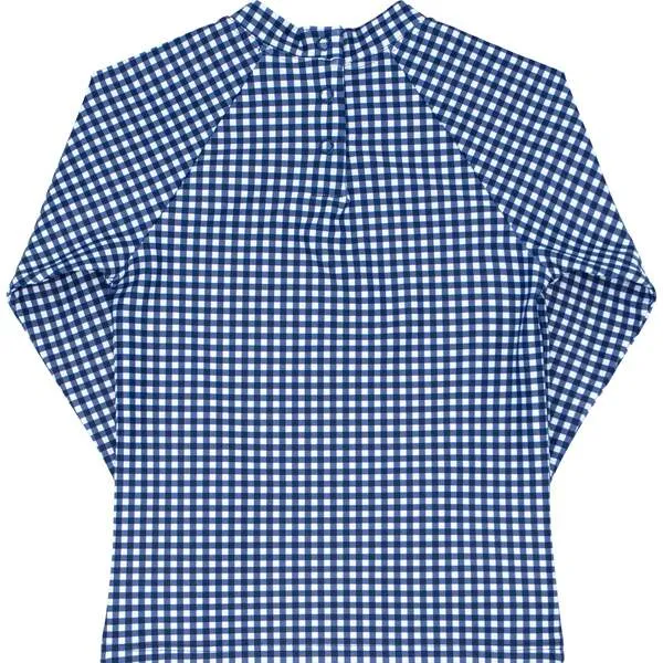 Minnow Unisex Gingham Raglan Sleeve Rashguard, Navy