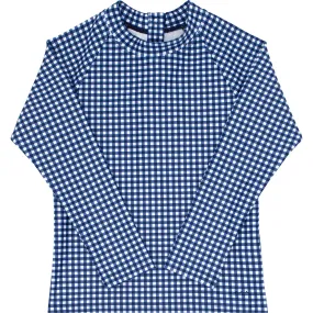 Minnow Unisex Gingham Raglan Sleeve Rashguard, Navy