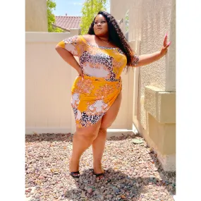 Mustard Mesh Print 2-piece Set + Plus Size