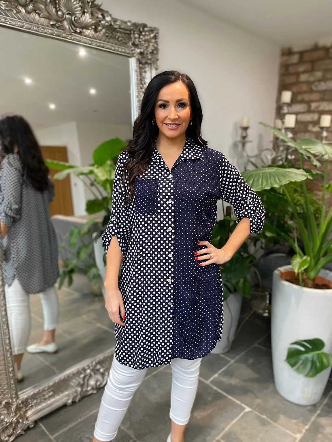 Navy Multi Polka Dot Blouse Elodie