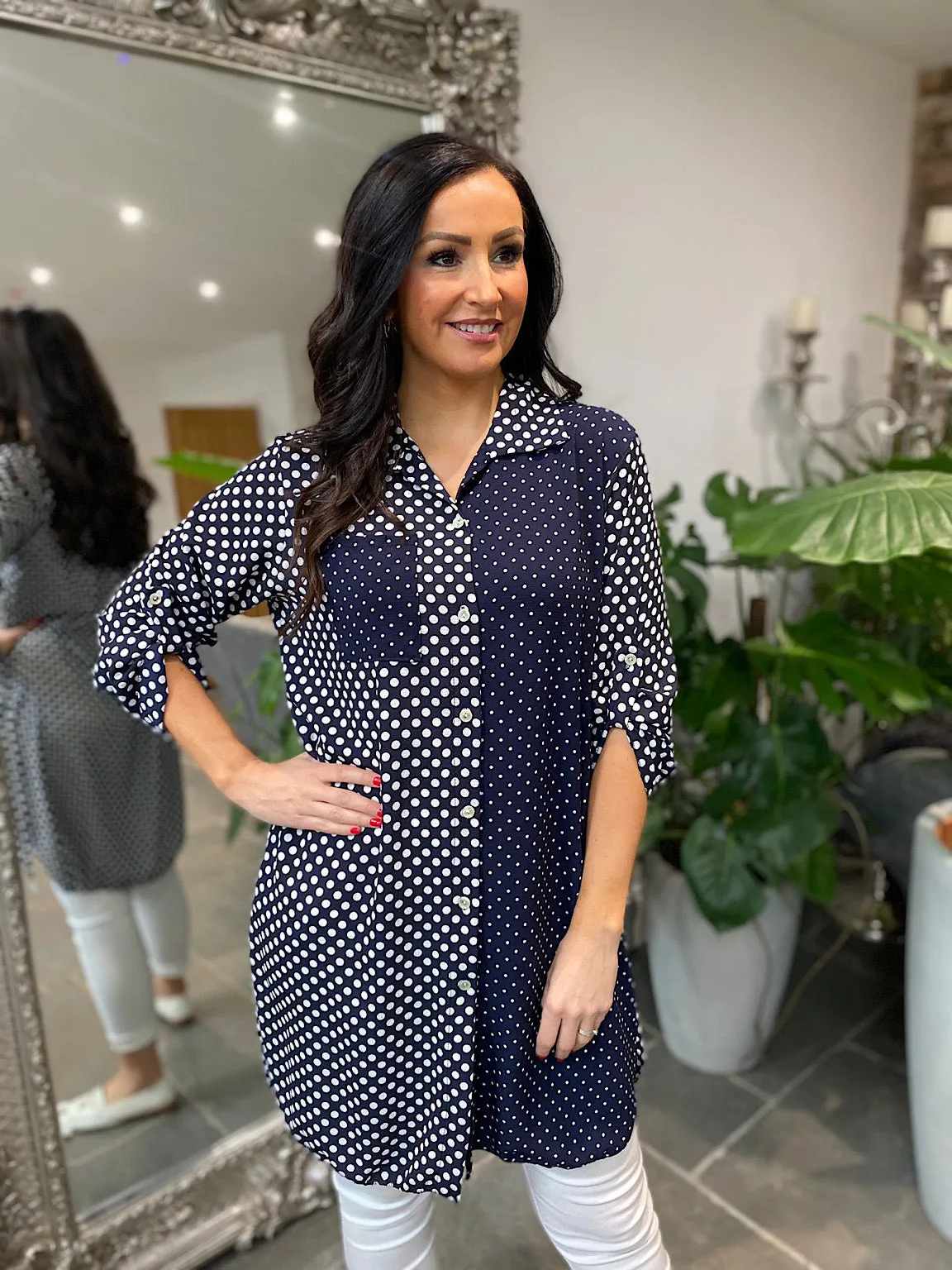 Navy Multi Polka Dot Blouse Elodie