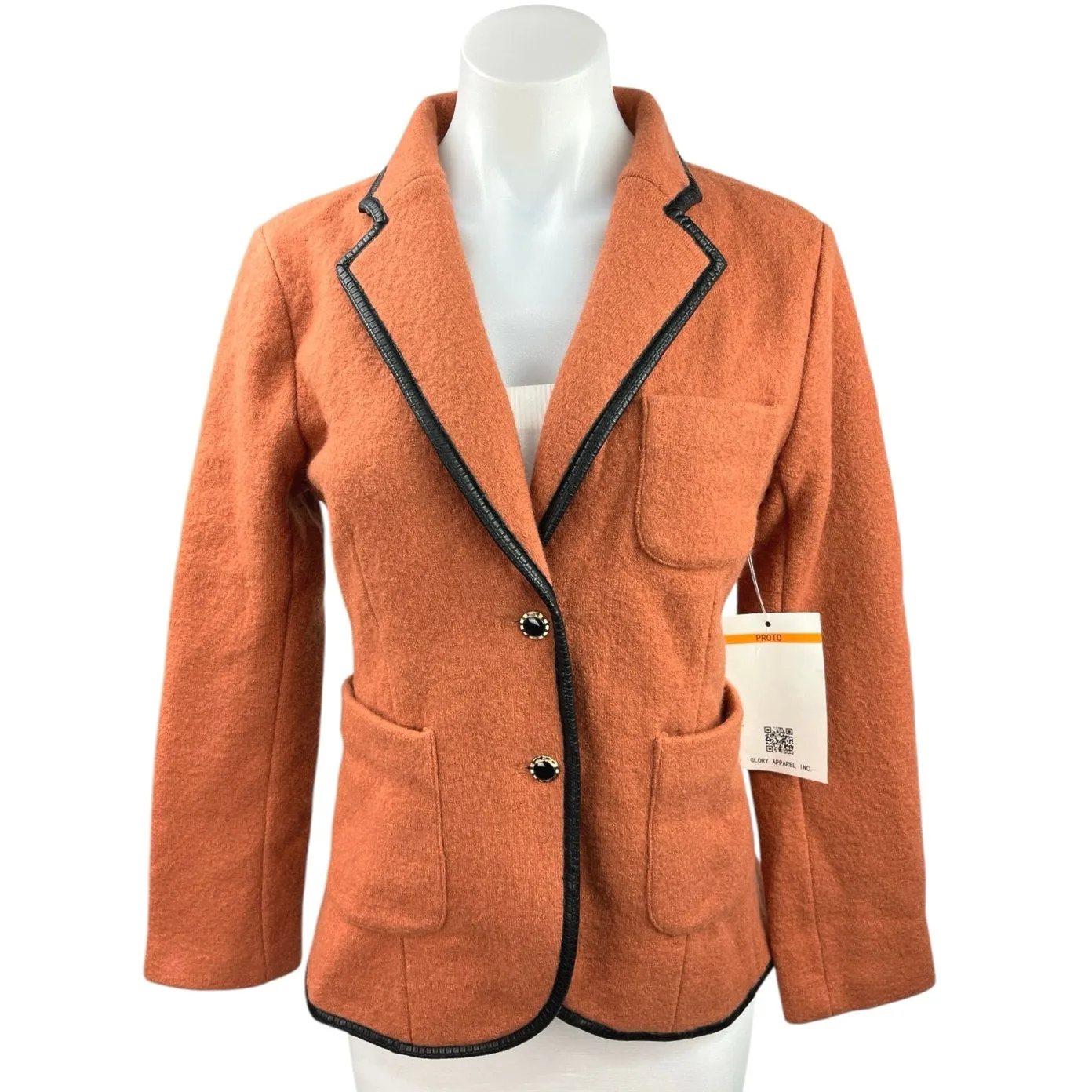 NEW Argent Orange Merino Wool Pocket Two Button Notch Blazer Coat Jacket Size S