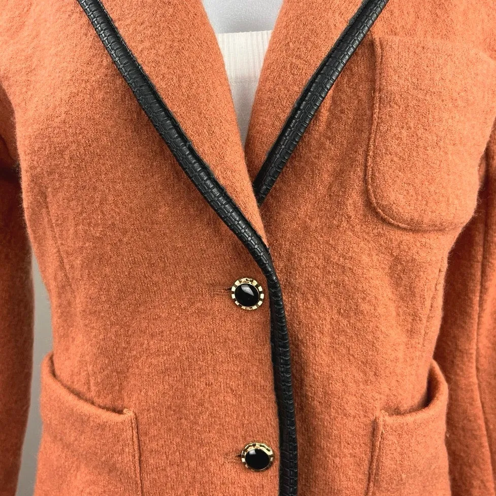 NEW Argent Orange Merino Wool Pocket Two Button Notch Blazer Coat Jacket Size S