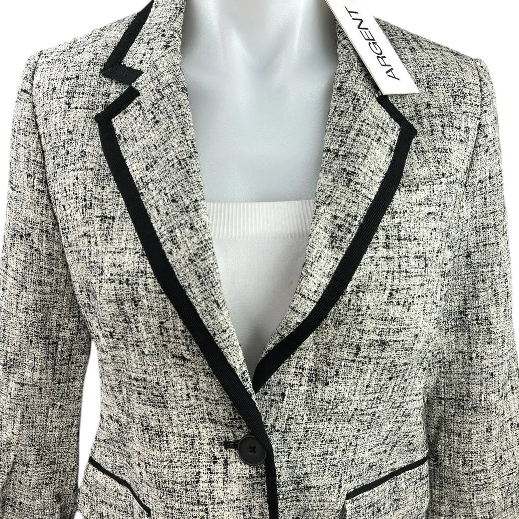 NEW Argent Piped Ivory Black Multicolor Wool Tweed Business Blazer Coat Jacket 4