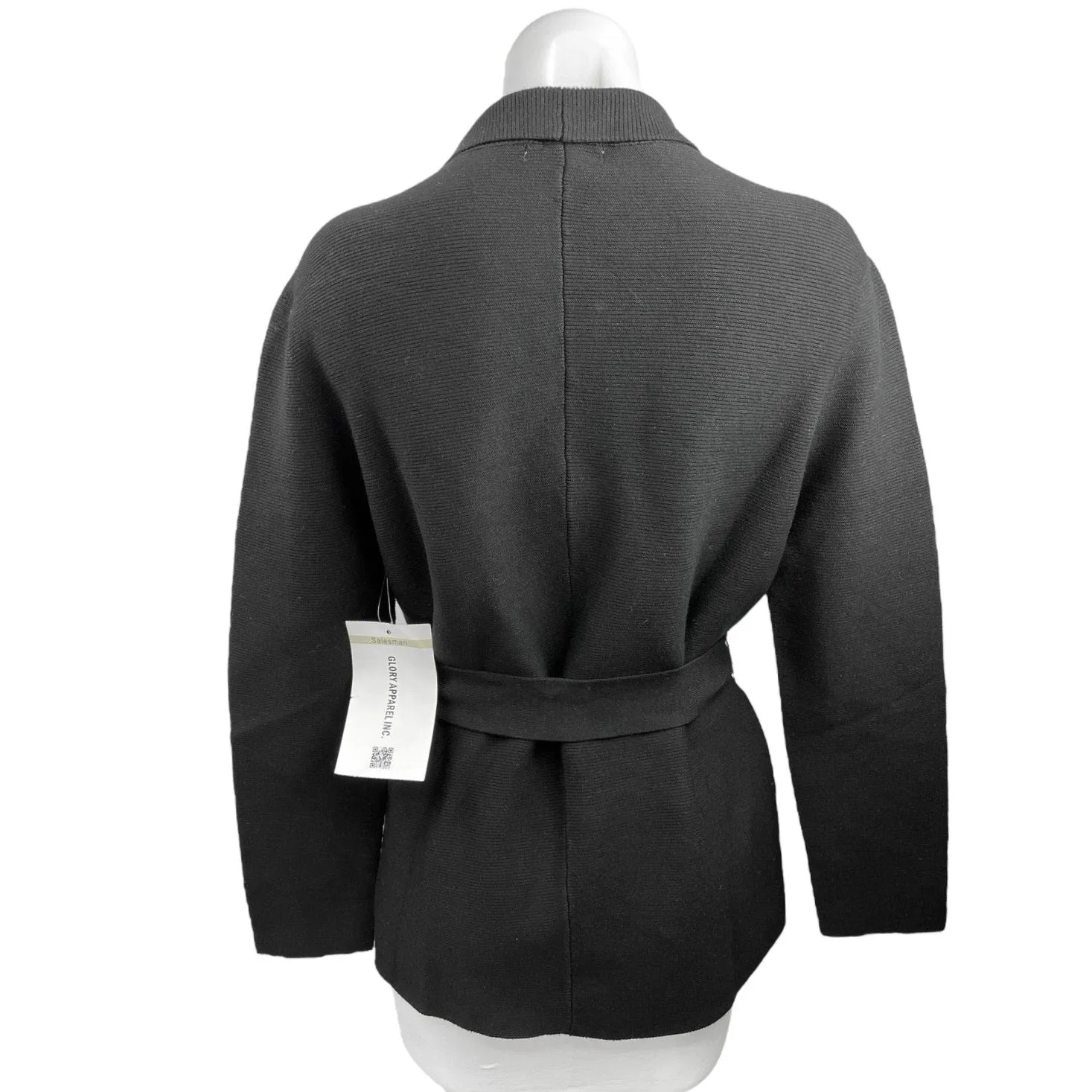 NEW Argent Womens Black Double Breasted Belted Tie Knit Blazer Coat Jacket Sz S