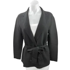 NEW Argent Womens Black Double Breasted Belted Tie Knit Blazer Coat Jacket Sz S