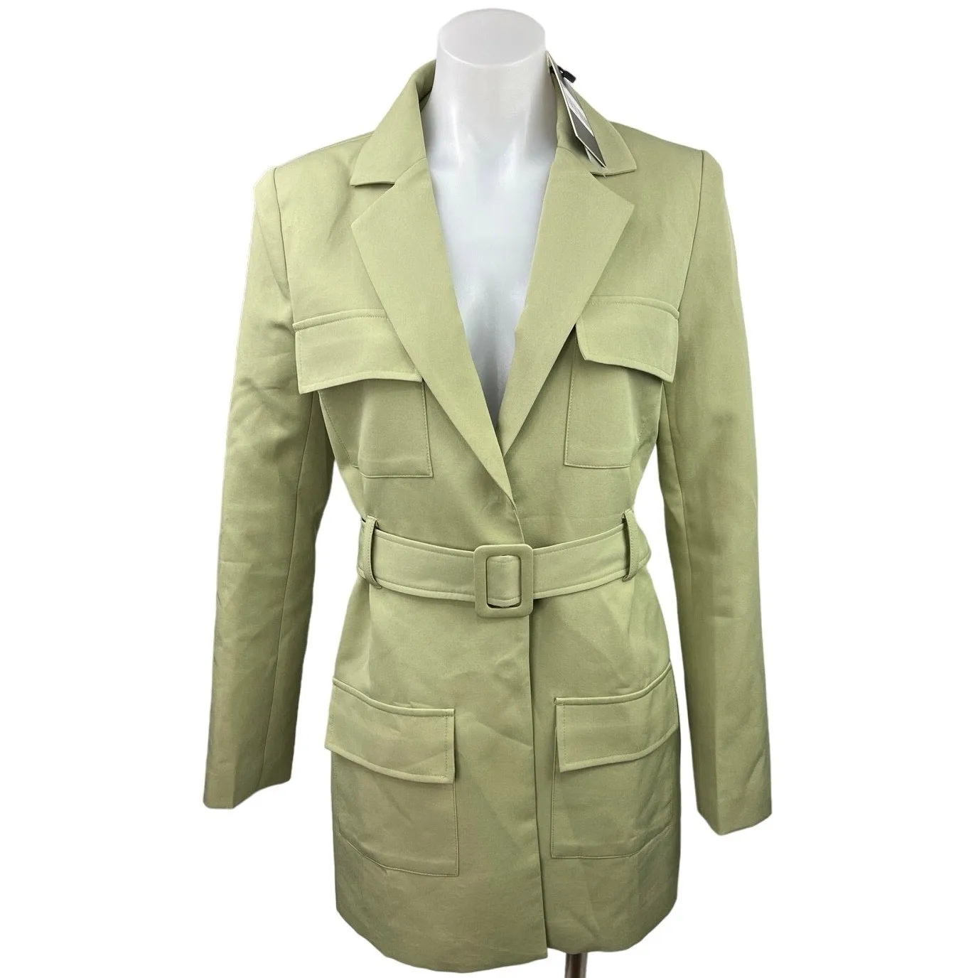 NEW Lioness Steinway Green Belted Tailored Collar Jacket Mini Blazer Dress Sz XS