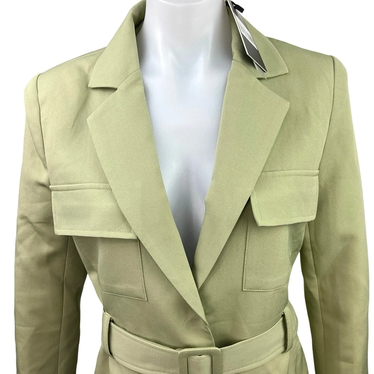 NEW Lioness Steinway Green Belted Tailored Collar Jacket Mini Blazer Dress Sz XS