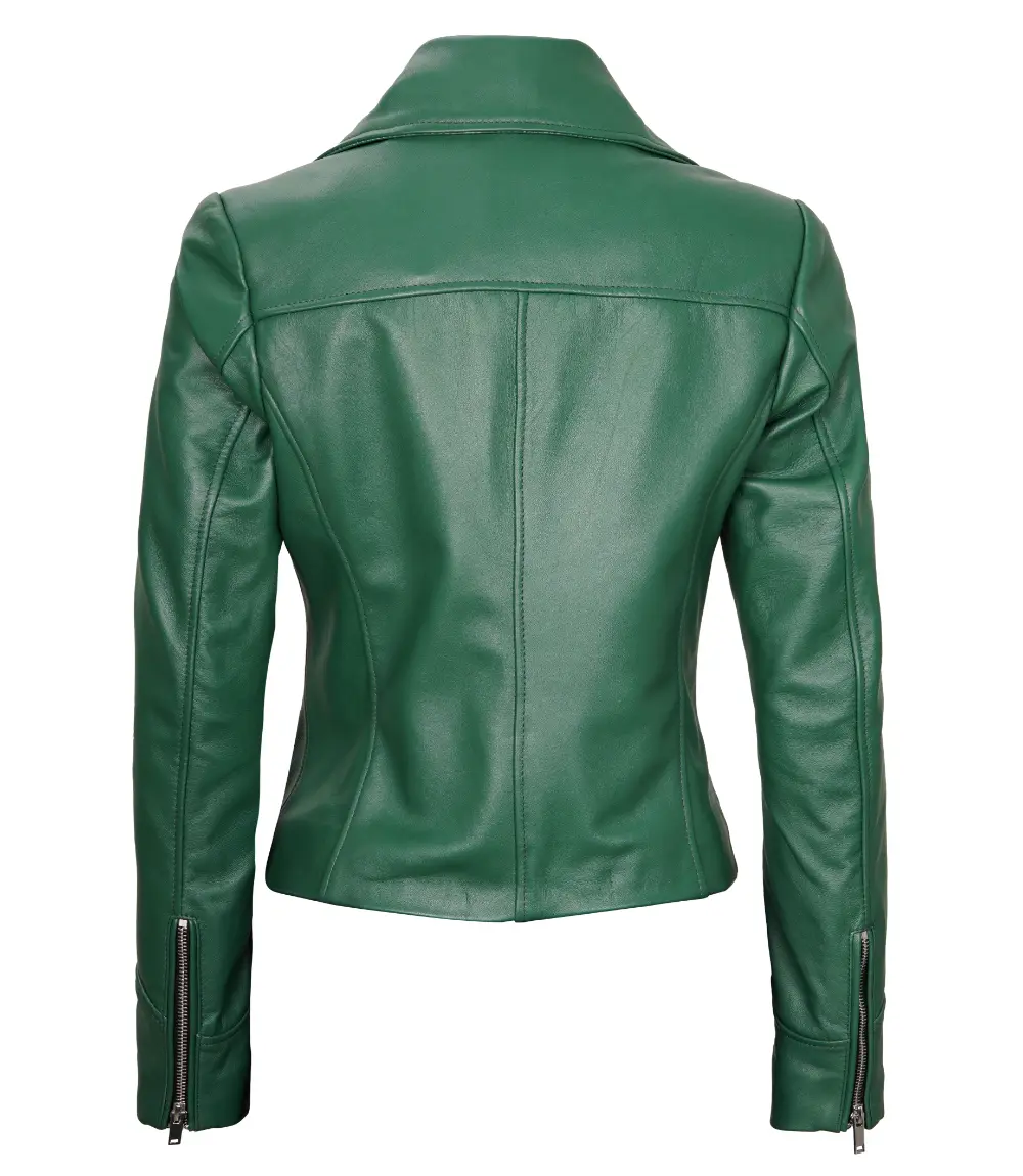 Ninfa Women Moto Style Real Leather Green Jacket