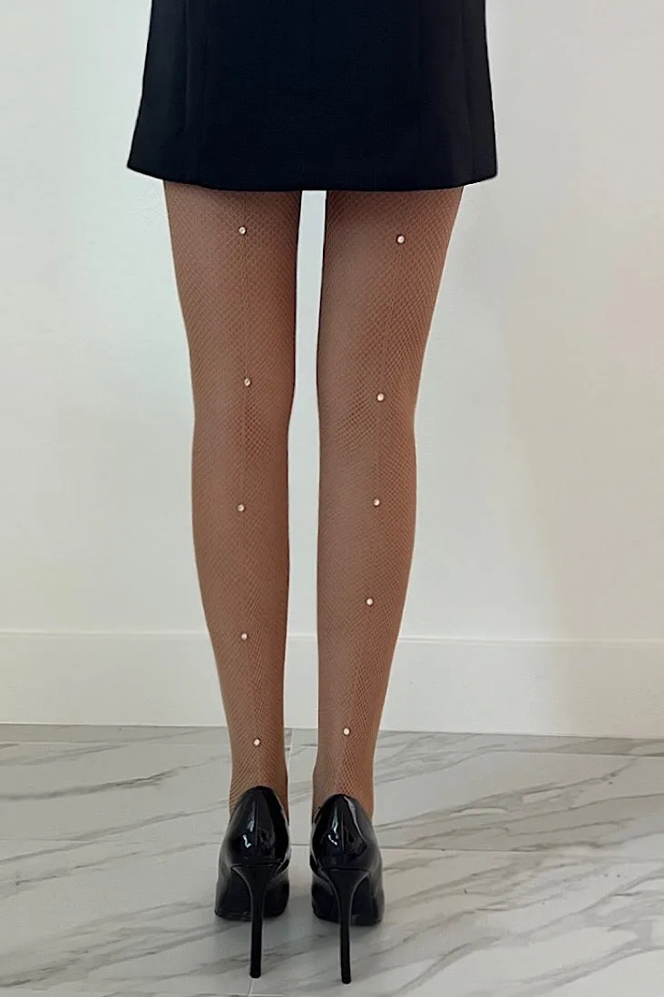 Nude Rhinestone Tights with Sparkling Line