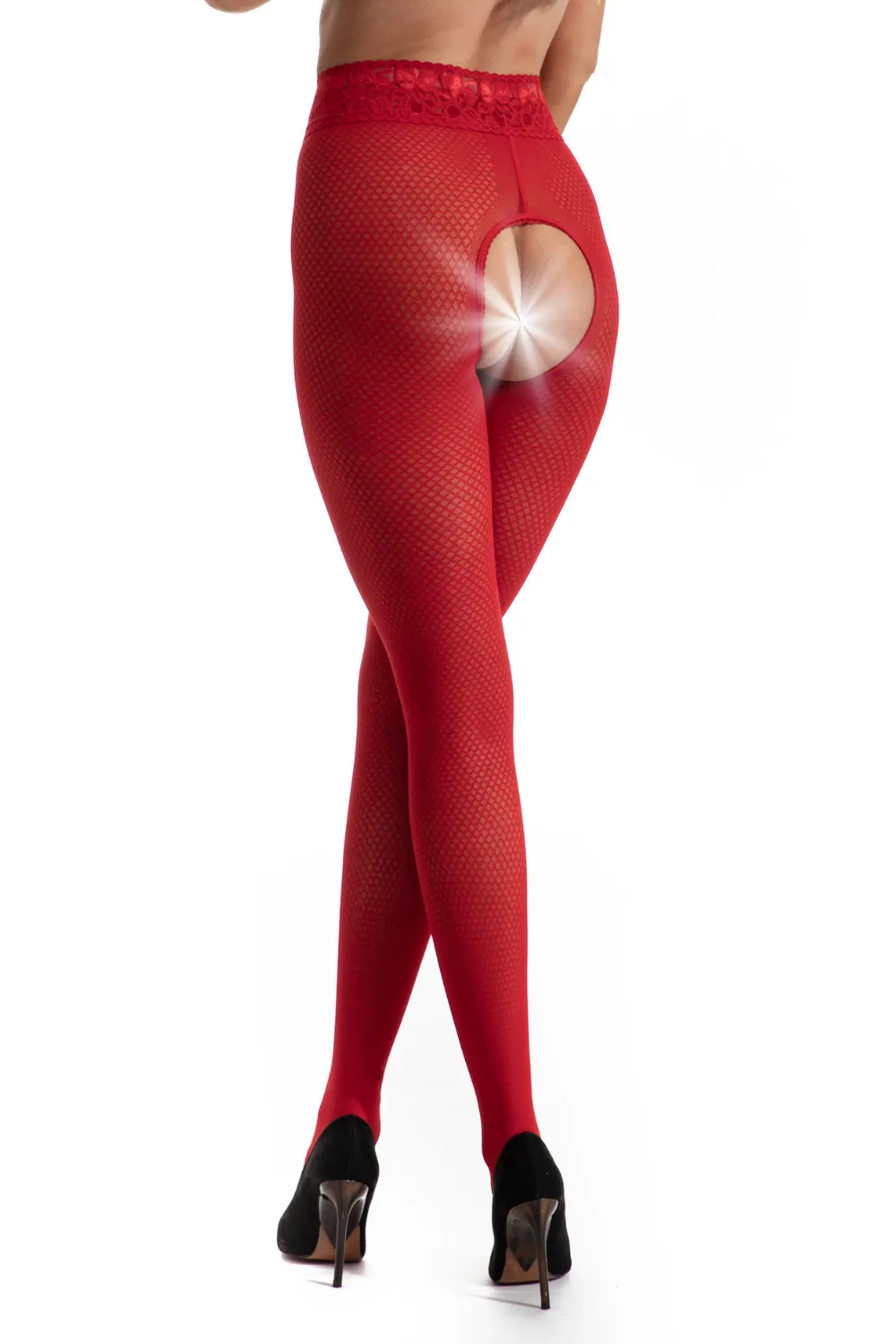 Nymph Red Open Crotch Tights - 30 Denier