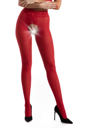 Nymph Red Open Crotch Tights - 30 Denier