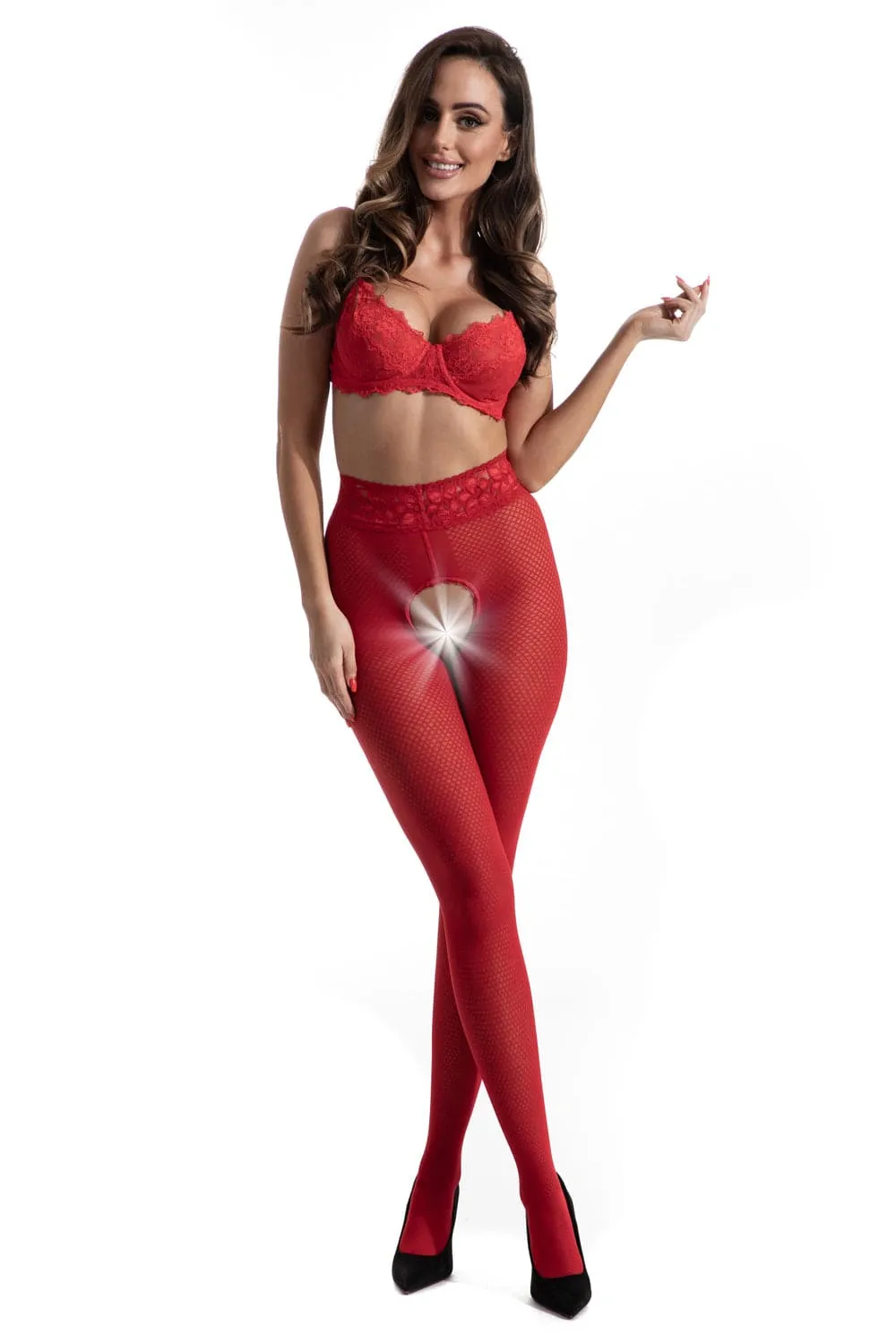 Nymph Red Open Crotch Tights - 30 Denier