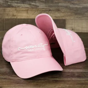 OCNJ NJ Ocean City Cursive Wordmark Dad Hat, Oxford Pink Dad Hat at Lowest Price