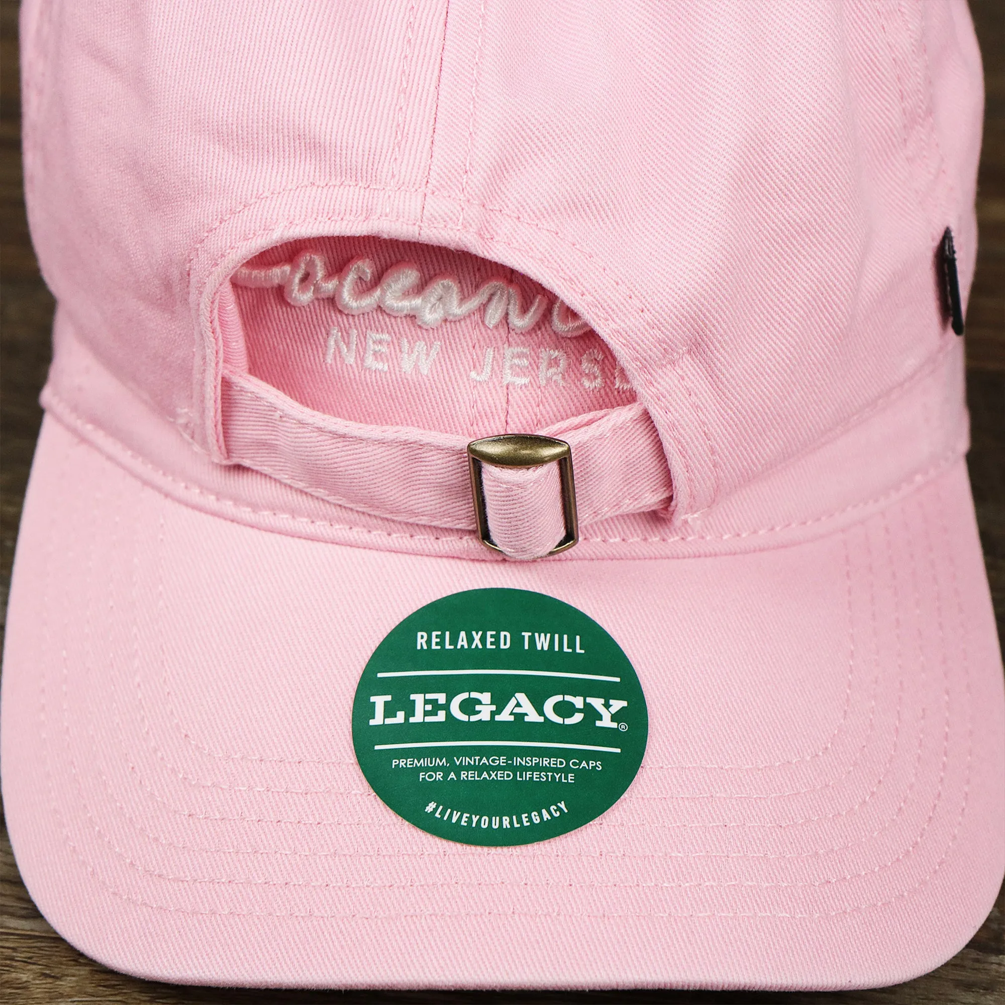 OCNJ NJ Ocean City Cursive Wordmark Dad Hat, Oxford Pink Dad Hat at Lowest Price